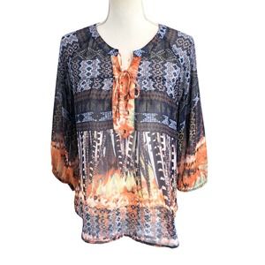 Figueroa & Flower Womens Size Small 3/4 Sleeve Sheer Chiffon Bohemian Blouse